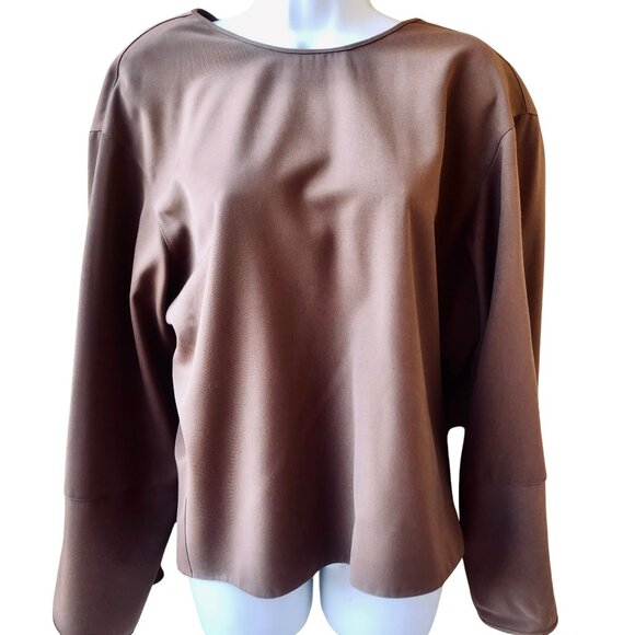 Krizia Italy Vintage Brown WOOL Lined Top Flounce Cuffs Button up Back - Picture 12 of 13